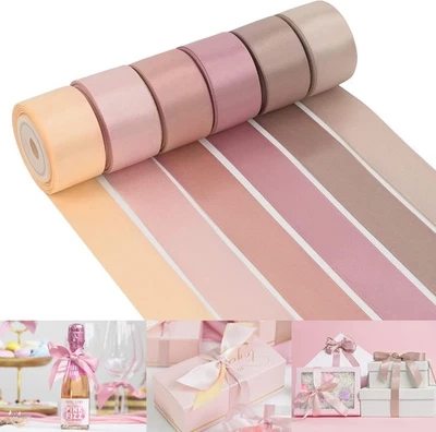 Dusty Rose Wedding Ribbon Double-Faced Satin Ribbon Assortment 1" Wide Rose P... - Image 1 of 4