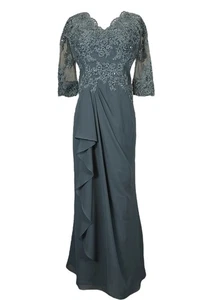 Vestido de Noche Largo Mon Cheri Encaje Lentejuelas MOB Azul Silencioso Talla 10 - Imagen 1 de 14
