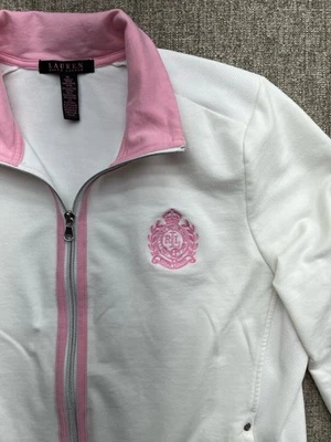 Chaqueta corta Ralph Lauren XL para mujer blanca rosa escudo etiqueta negra Foto 1 de 4