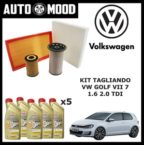 KIT TAGLIANDO VW GOLF 7 VII 1.6 2.0 TDCI 4 FILTRI + 5 LT OLIO CASTROL LL03 5W30 - Foto 1 di 3