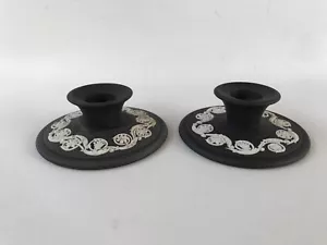 2 Wedgwood Jasperware Black Candle Holders - Picture 1 of 7