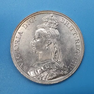 Queen Victoria 2nd Portrait 1887 Milled Silver Crown - Picture 1 of 2