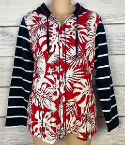 NWT Susan Graver Size XXS Red Blue White Tropical Striped Zip Up Hoodie Top 2XS - Picture 1 of 14