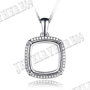 14k White Gold 12x11mm Cushion Halo SI/H Diamonds Semi Mount Engagement Pendant - Picture 1 of 5