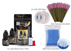 LADY BLACK Glue 5ml/10ml Eyelash Extensions Lash Adhesive/ Lash Tape/ Brushes - Picture 1 of 8