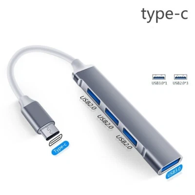 Type C to USB 3.0 4 Port Hub to HDMI Splitter For PC Phone Mac iPad Switch - Image 1 of 4