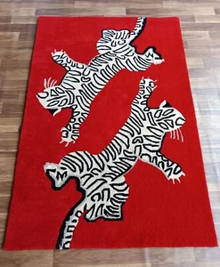 4x6 Feet Indian Wool Area Rugs Red Leopard Animal Print Hand Tufted Boho Carpet - Picture 1 of 10
