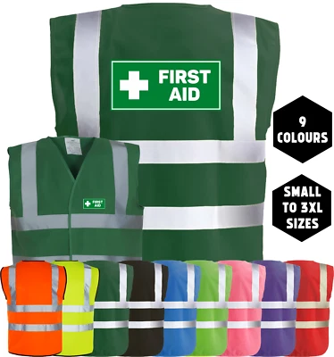 CORPORATE TOGS FIRST AID Printed Hi-Vis High Viz Visibility Safety Vest Waistcoat Tabard