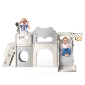 7 in1 Indoor Outdoor Climber Playground for Kids Slide Playset w/Basketball Hoop - Picture 1 of 12