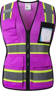 Safety Vest for Women High Visibility Vest with 8 Pockets and Front Zipper Mesh - Picture 1 of 12