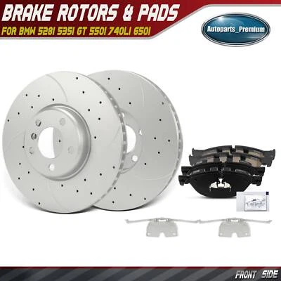 Front Drilled Brake Rotor & Ceramic Brake Pad for BMW 528i 535i GT 550i 740Li - Image 1 of 4