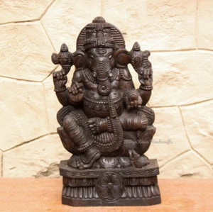 Estatua Ganesha 2 pies madera Ganapati escultura dios hindú Vinayaka talla vintage - Imagen 1 de 5