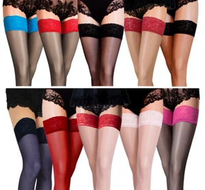 New Lace Top Hold ups size S - XXL Sheer 20 Denier New Various Colours - Picture 1 of 24