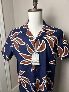 Camicia Tenth & Ocean blu scuro con bottoni tropicali davanti manica corta uomo taglia M - Foto 1 di 11