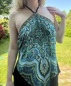 Y2K Beaded Halter Top Venus Women's Large Boho Beachy Hippie Whimsy Print - Picture 1 of 11