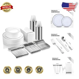 350-Piece Plastic Silver Dinnerware Set: Elegant & Disposable for Gatherings - Picture 1 of 9