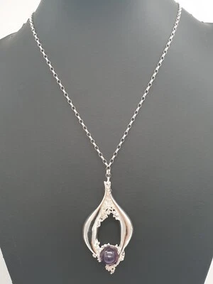 925 Argento Catena & 835 Ciondolo IN Argento con Ametista Ricoperto/90,0cm/22,7g - Immagine 1 di 3