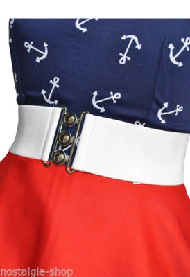 Rosso Bianco Nero Cintura Elasticizzata Matita Abito Gonna Pettoicoat Cintura - Immagine 1 di 3