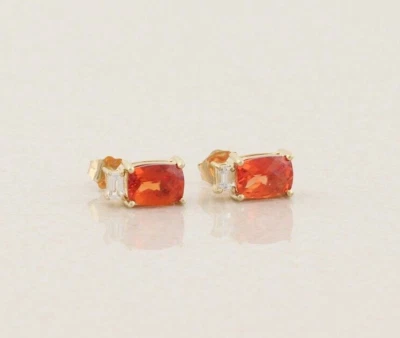 10k Yellow Gold Lab Created Orange Sapphire Padparadscha & White Topaz Earrings - Image 1 of 4