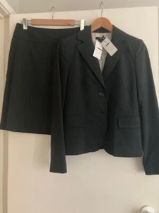 CUE CORPORATE CHARCOAL SKIRT SUIT BLUE PINSTRIPE RRP $428 SIZE 10 wTAGS AUS MADE - Picture 1 of 24