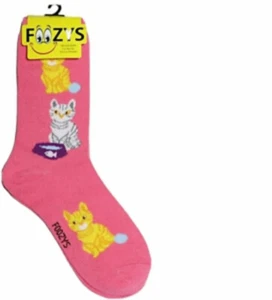 Foozys Cat & Fish Bowl Red Women's Crew Socks Size 4 through 10 1 Pair - Picture 1 of 1