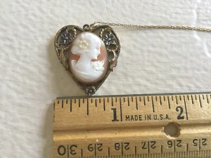Antique Cameo Heart Necklace, Sweet Profile On Peach Background - Picture 1 of 11
