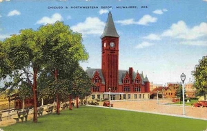 Chicago Northwestern Railroad Depot Milwaukee Wisconsin 1940 postal de lino - Imagen 1 de 2