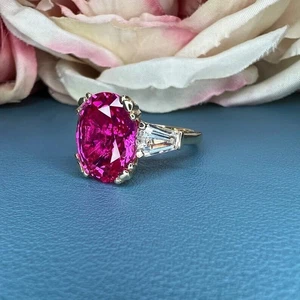 7.50Ct Emerald Natural Pink Sapphire Diamond Wedding Ring Solid 14K White Gold 6 - Picture 1 of 8