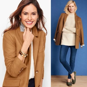Talbots brushed Italian Wool Long Blazer Camel tan minimalist Classic Sz 6 Petit - Picture 1 of 10