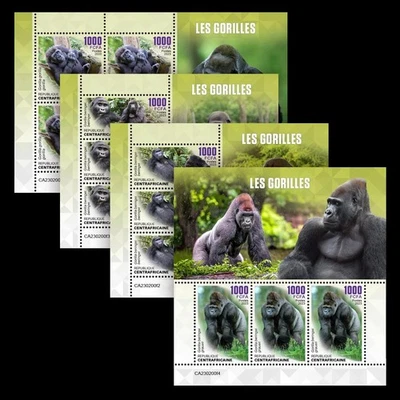 Gorillas MNH Stamps 2023 Central African Republic 4 M/S Collection - Image 1 of 4