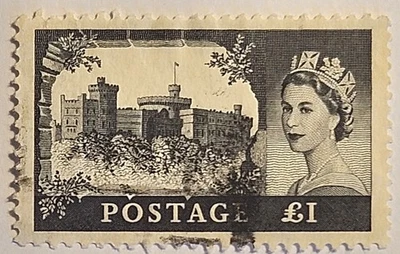 Gran Bretaña 1955, Castillo de Windsor, 1 libra, sello usado, Sc-#312, ¡ENVÍO GRATUITO! Foto 1 de 4