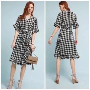Anthropologie Isabella Sinclair Gingham Flutter Wrap Ruffle Hem Dress Size Small - Picture 1 of 8