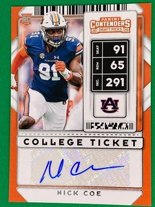 Nick Coe Panini Contenders Draft 2020 NFL Auto Rookie College Ticket Card RC - Picture 1 of 1