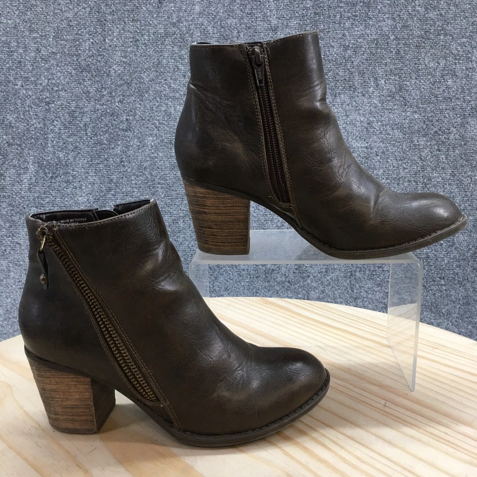 Diba Boots Womens 6.5 Brown Faux Leather Side Zip Block Heel Ankle Bootie Casual - Image 1 of 4
