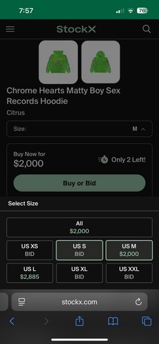 Felpa con cappuccio Chrome Hearts Matty Boy Sex Records verde agrumi patch XL