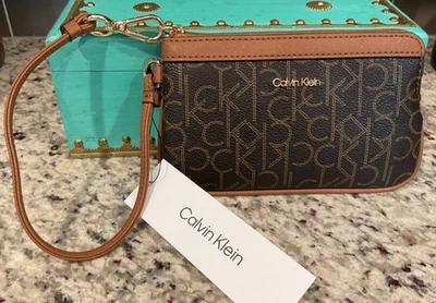 CALVIN KLEIN  Women's CK Signature Wristlet Clutch Brown H6JLI6JH MSRP $40 NWT - Image 1 of 3