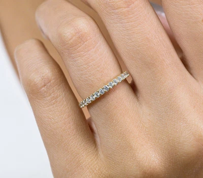 Lab Grown Half Eternity Diamond Band Minimalist Stacking Band 9k Gold Ring - Image 1 of 4