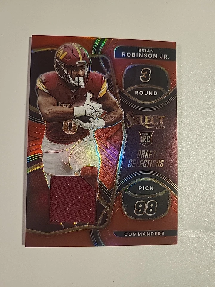 Brian Robinson Jr patch 2022 Panini Select #DS-21 Red Prizm MEM RC - Image 1 of 4