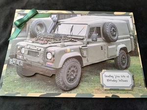 New Handmade Military Vehicle  Themed Birthday Card size 10" X 7" - Picture 1 of 5
