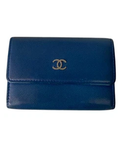 CHANEL Coco Mark Bi-fold Card Case Leather Blue Made in Italy Authentic - Picture 1 of 6