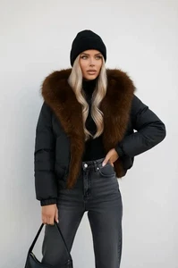 Women's Quilted Faux Fur Lined and Hood Short Length Bomber Puffer Jacket - Picture 1 of 12