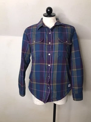 Chaqueta para mujer The North Face púrpura a cuadros de franela forrada de lana frontal a presión talla M Foto 1 de 4