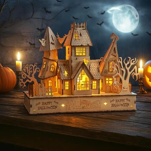 3D Wooden Haunted House Puzzle Glow in the Dark Model Kit for Halloween Decor - Picture 1 of 11