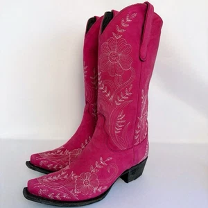 LANE PINK SUEDE Cowboy Boots Womens 9.5 Western Cowgirl Embroidery Mid Calf - Picture 1 of 24