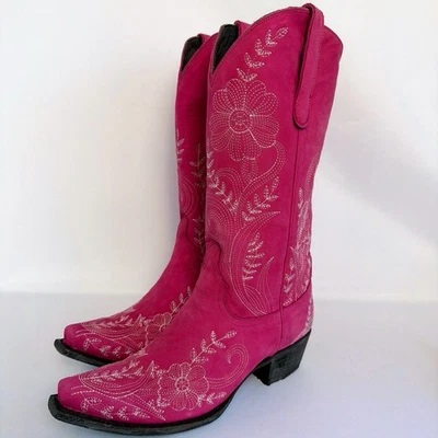 LANE PINK SUEDE Cowboy Boots Womens 9.5 Western Cowgirl Embroidery Mid Calf - Image 1 of 4