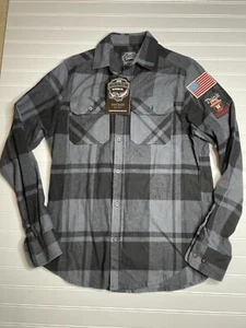 Angry Minnow Flannel Shirt Mens Small Smokey The Bear Black Button Patch - Picture 1 of 5