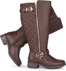 Women's Calf Knee High Riding Boots Retro Double Buckle Chic Style Size 5 - Picture 1 of 6