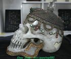 11.8''Old Tibet Natural Crystal Gold Turquoise Skeleton Devil Skull Head Statue