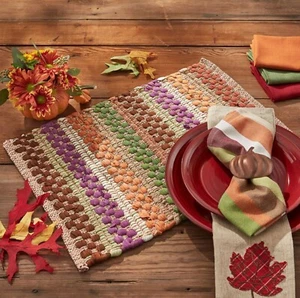 Park Designs Autumn Fall Colors Stripe Chindi Single Placemat - Picture 1 of 3