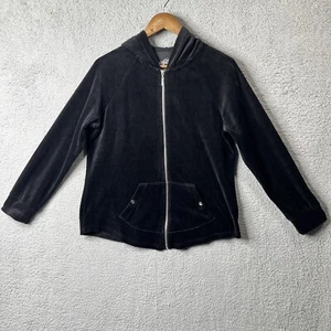 Chaqueta de terciopelo Style Co Sport para mujer mediana negra estirada con capucha cremallera completa pista - Imagen 1 de 11